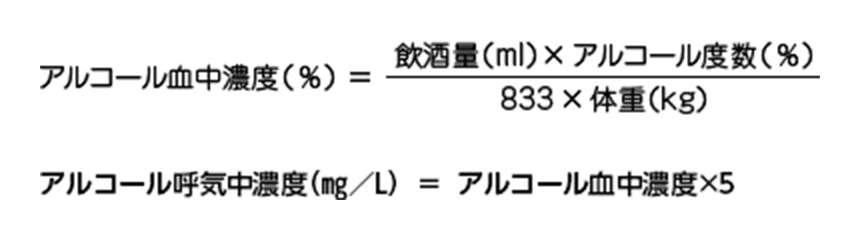 アルコール血中濃度の計算式（目安）